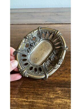 Vintage Embossed Metal Art Nouveau Dish with Ornate Detailing